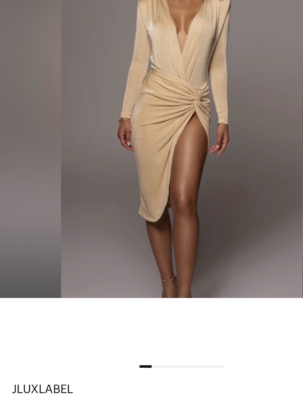JLUXLABEL Neutral Beige Twist-Front Midi Skirt with High Slit